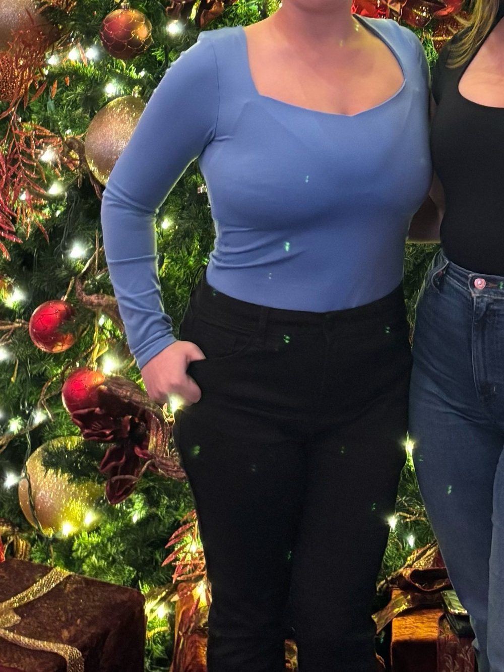 Blue Long-Sleeve Square Neck Women's Body Suit